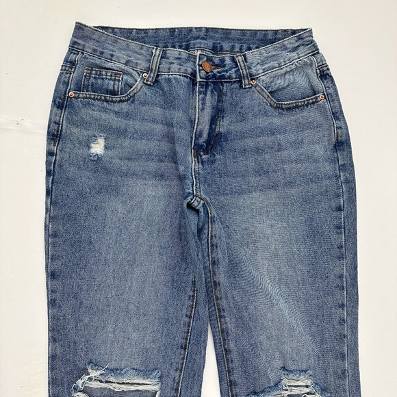 Shein Distressed Flare Women's size 4 Medium Wash Blue Denim Jeans - Picture 2 of 5